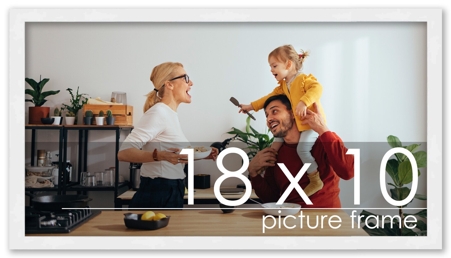 18x10 White Wood Picture Frame - UV Acrylic, Foam Board Backing, Hanging Hardware