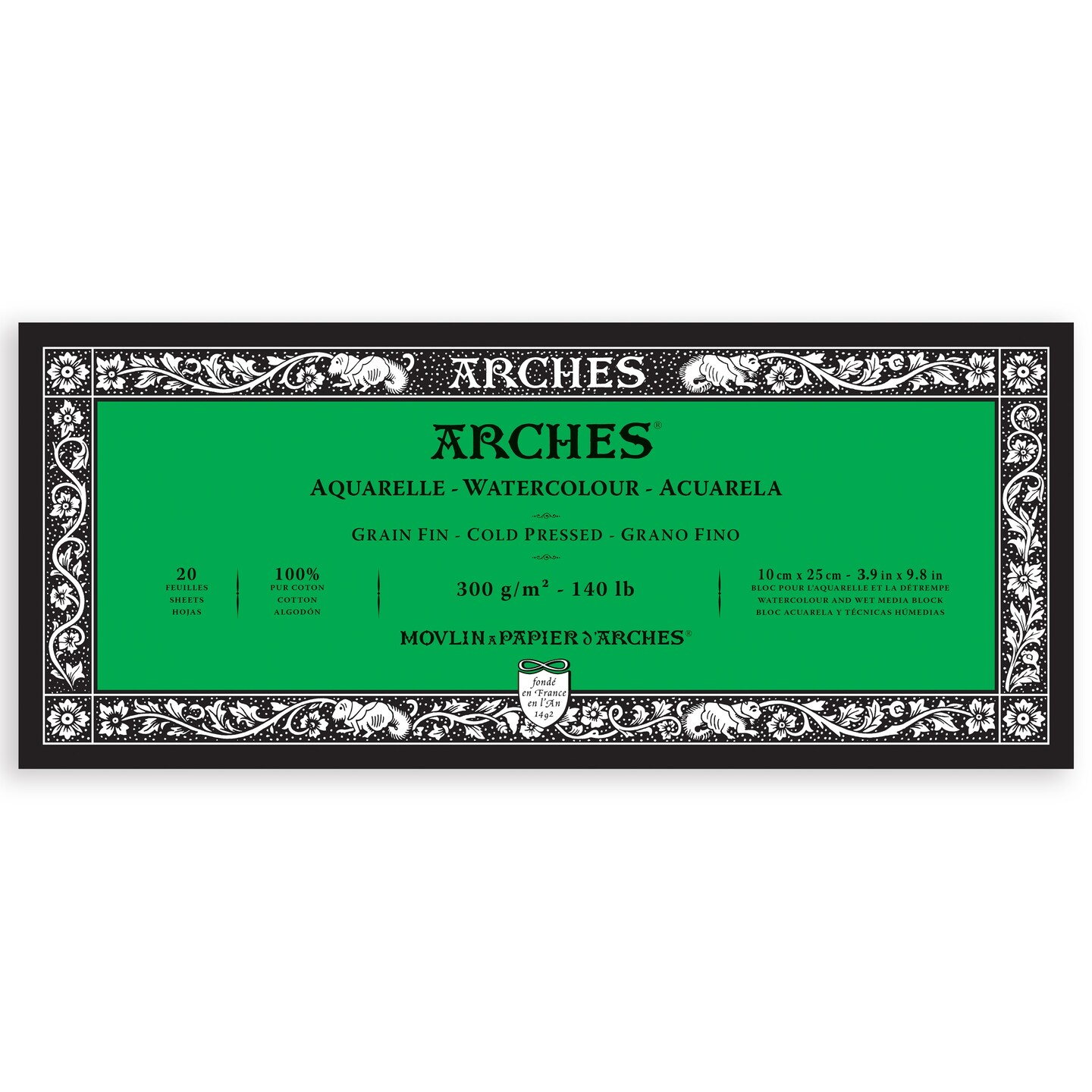 Arches Aquarelle Cold Pressed Watercolor Block 3.9"X9.8"- 140lb, 20 Sheets