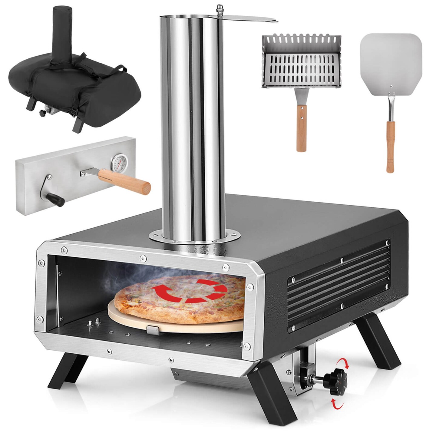 Costway Outdoor Pizza Oven Wood Pellet Pizza Stove with 12" Round Rotatable Pizza Stone