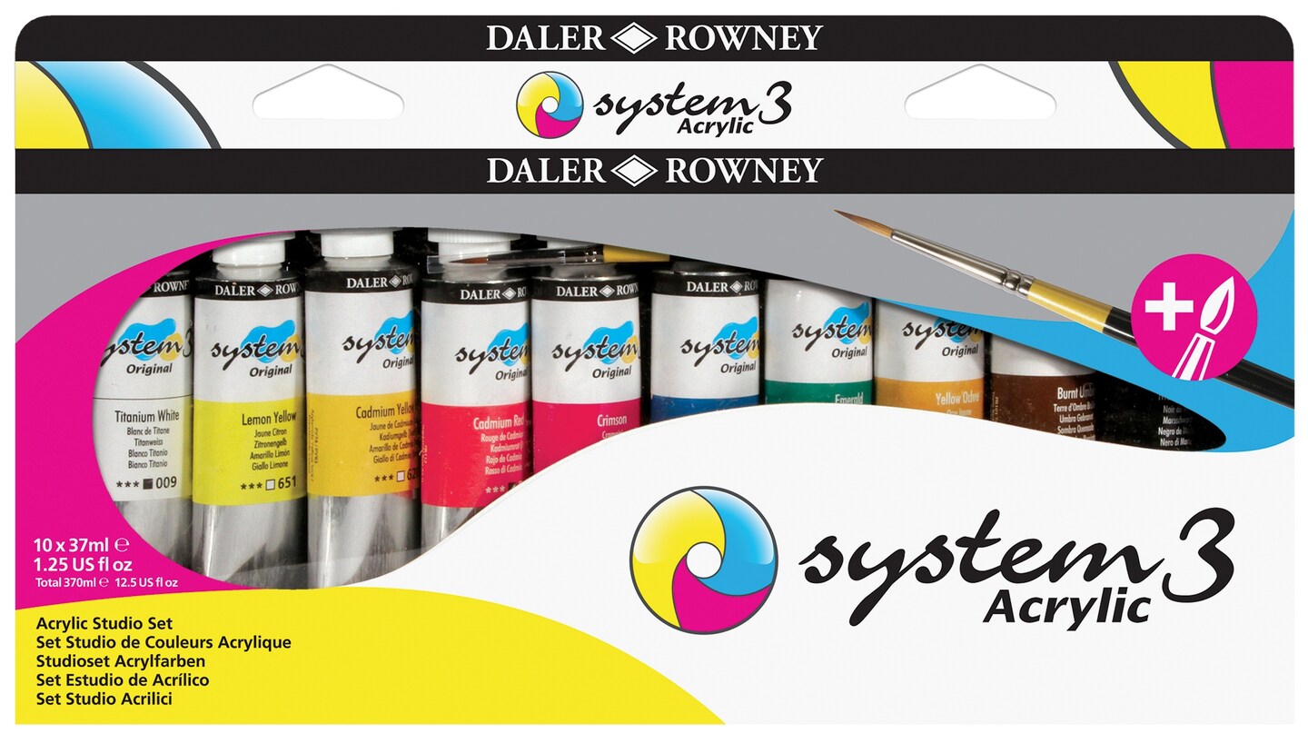 Daler-Rowney System3 Acrylic Paint Studio Set 10/Pkg-With Free Brush