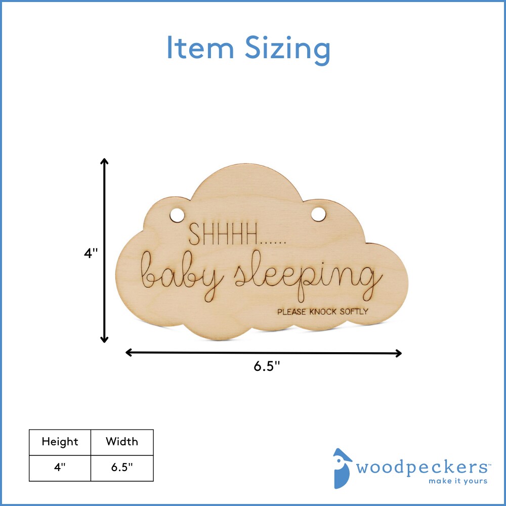 Shh Baby Sleeping Door Sign 6-inch, Wood Nursery No Knocking Sign | Woodpeckers