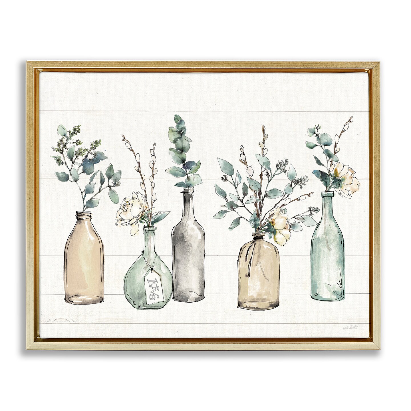 Stupell Industries Bottles And Plants Vases Framed Floater Canvas Wall Art