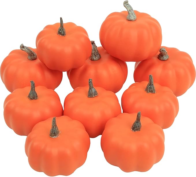 10 Pieces Plastic Pumpkins, Orange Artificial Pumpkins for Decorating Thanksgiving Halloween Seasonal Holiday Decor Decoration-A