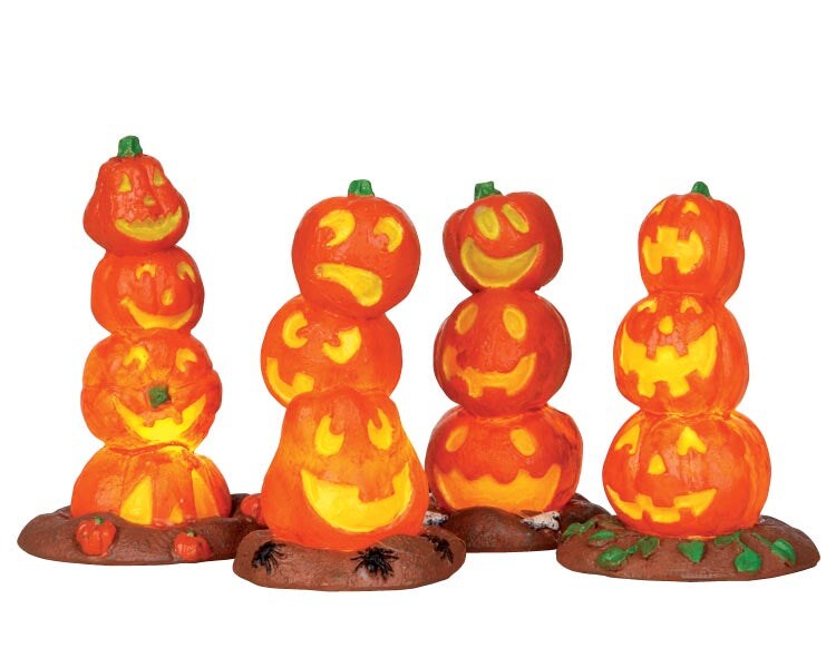 LEMAX Light Up Pumpkin Stack, Set/4, Battery Operated (4.5V) #34623
