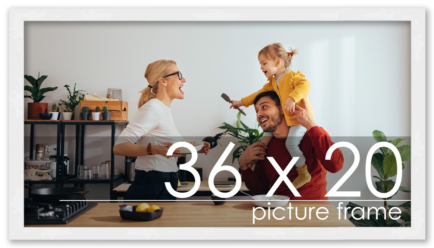 36x20 Solid Wood Picture Frame with UV-Resistant Acrylic & Acid-Free Backing, Available in 6 Finishes: Matte Black, Matte White, Metallic Bronze, Silver, Natural Wood Grain & Mahogany