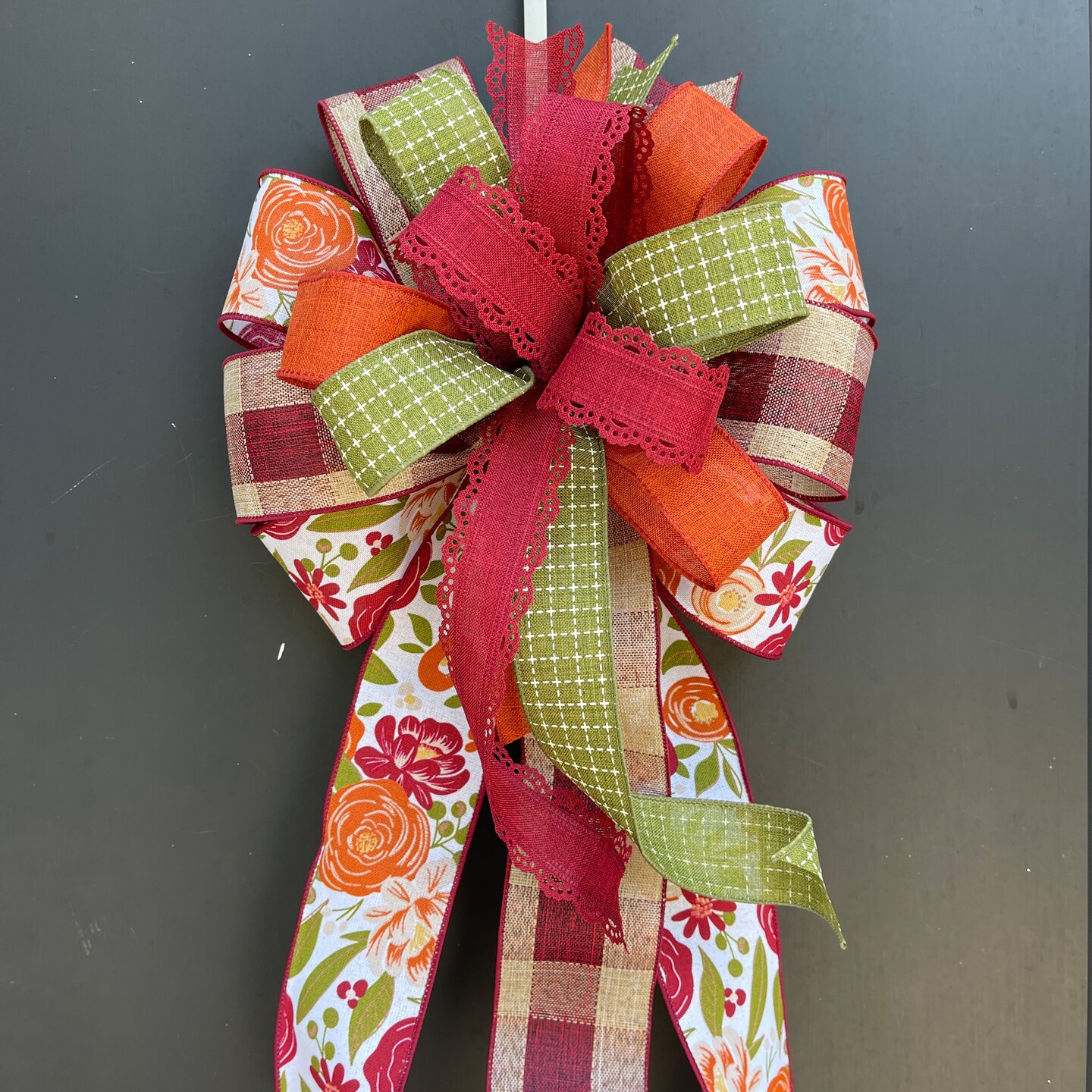 Fall Floral Bow for Wreath Mailbox or Lantern, Floral Home Decor 