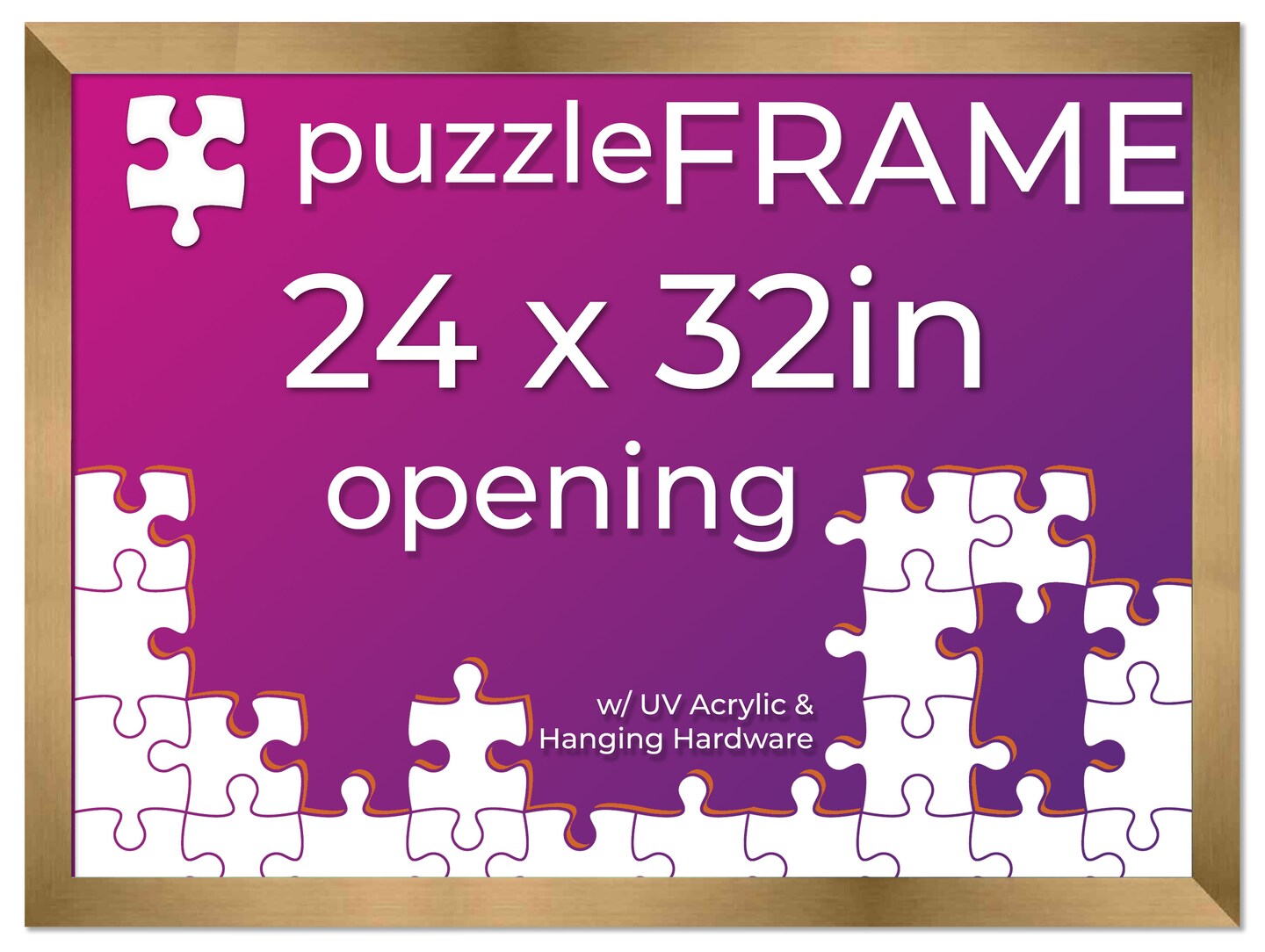 Bronze Wood Puzzle Frame Kit with Glue Sheets, Backing, UV Acrylic - Available in 20 Popular Sizes
