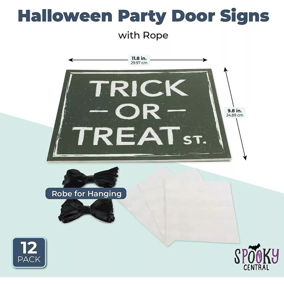 12 Pack Halloween Decorations Home Indoor Outdoor Party, Beware Signs with Rope