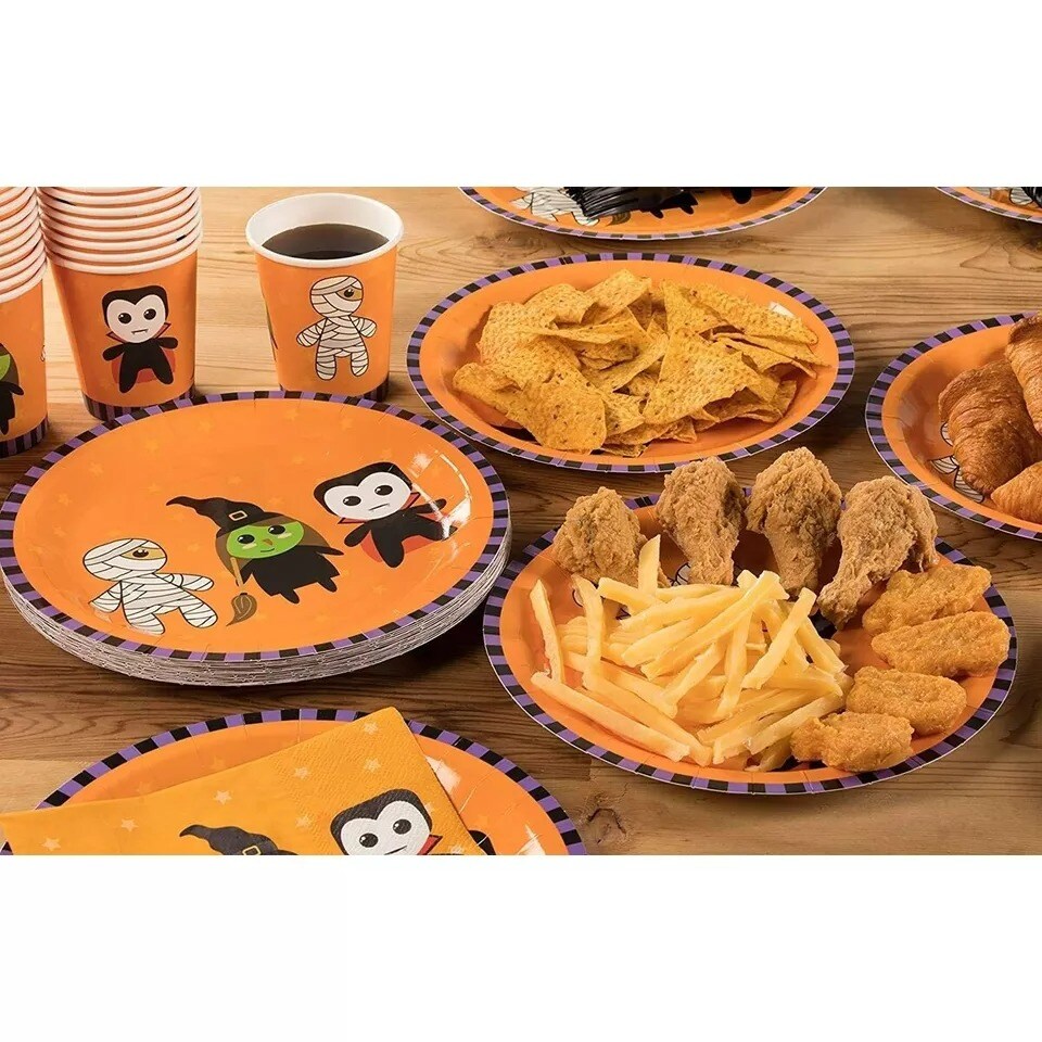 144 Pcs Halloween Dinnerware Set Witch Mummy Disposable Plastic Party Supplies