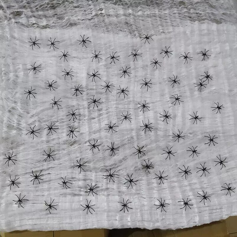 Halloween Fake Spider Web Super Stretch Cobweb w/ 100 Spiders Horror Party Decor