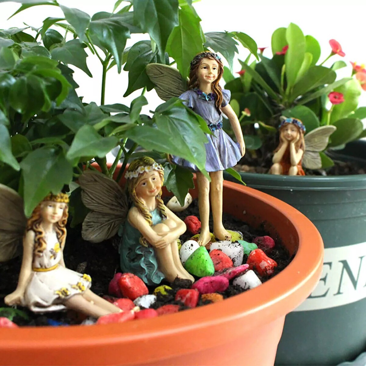 6x Flower Fairies Figure Miniature Garden Resin Ornaments Statue Flowerpot Decor