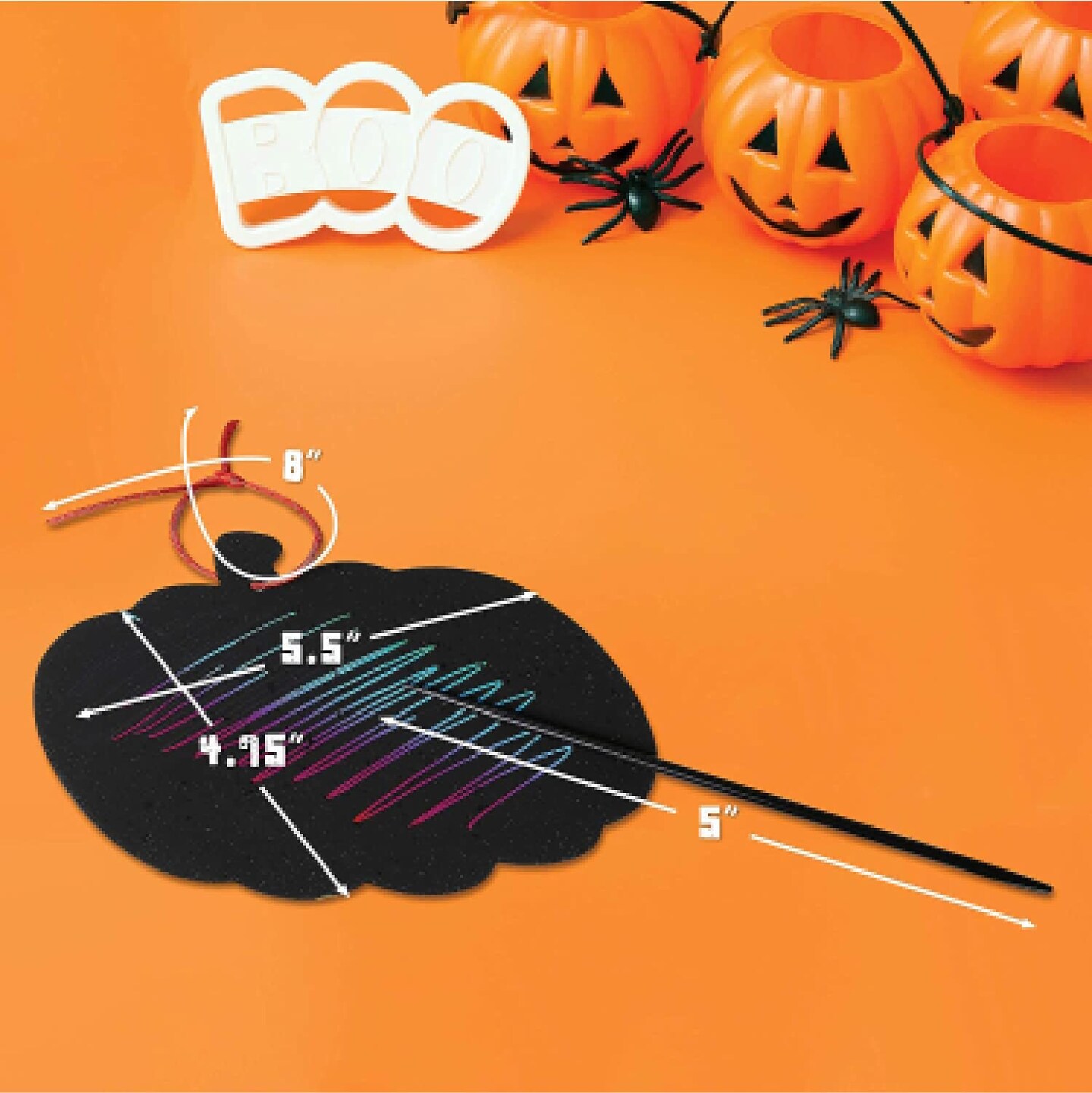 Halloween Scratch Art Trick or Treak Paper Crafts Kit Bulk Pack of Halloween Pumpkins with Magic Rainbow Colors - 24 Pumpkin Ornaments, 24 Scratch Sticks, 24 Ribbons