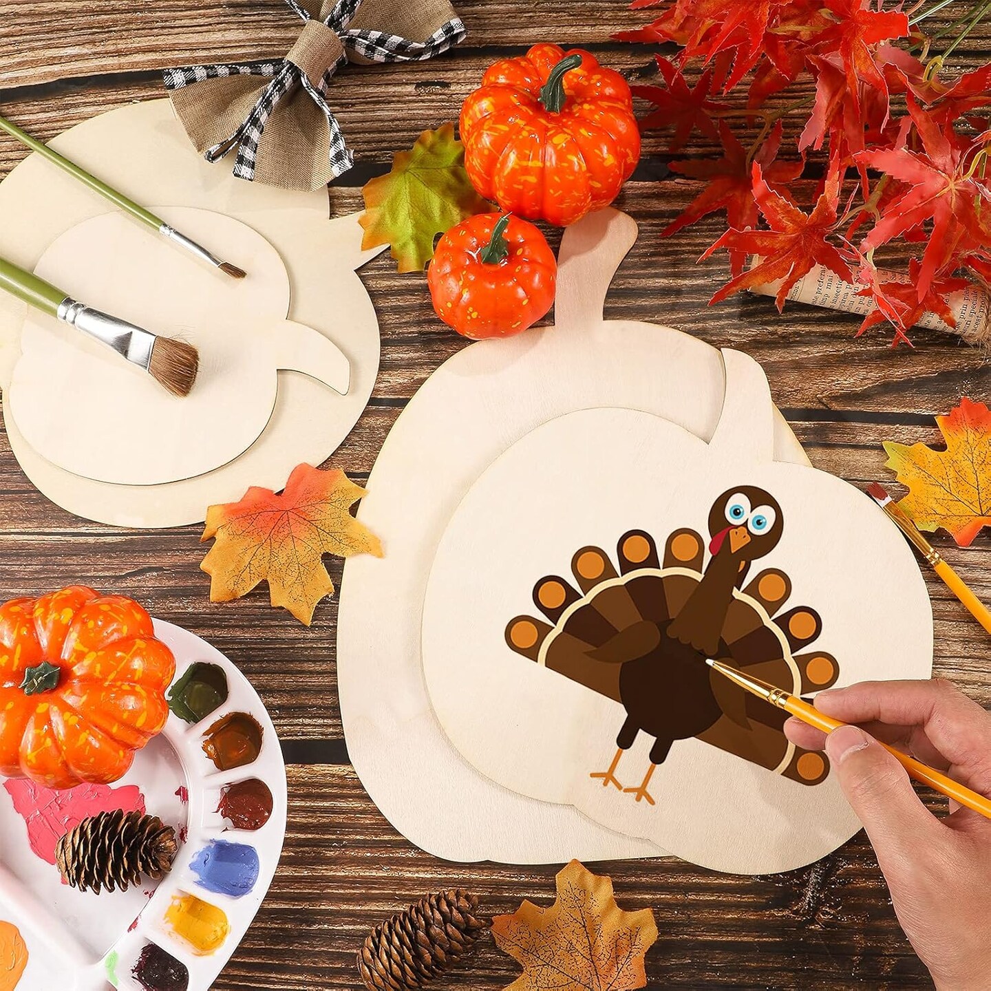 Unfinished Wooden Pumpkin Cutout in Various Styles Fall Thanksgiving Blank Pumpkin Shape Wood Craft Cutout for Handmade Halloween Harvest Party Supplies with Thanksgiving Fall Decor (6 Pieces)