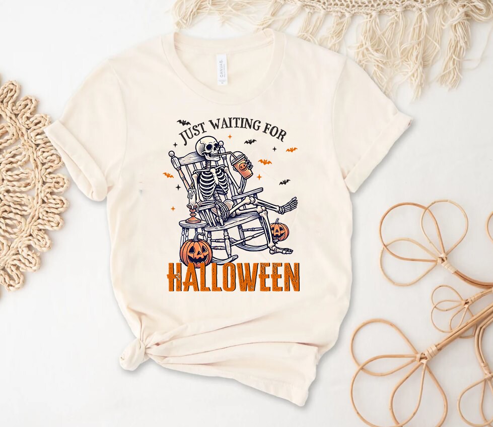 Just Waiting For Halloween Tshirt, Trendy Fall Tee, Spooky Season Shirt,spooky Stelekon Shirt