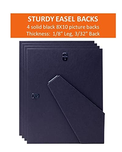 Adjustable DIY Easel Backs | 8&#x22; x 10&#x22; Solid Black Cardboard Back | Fits Most Photo Frames | 4-Pack I USA Designed and Made