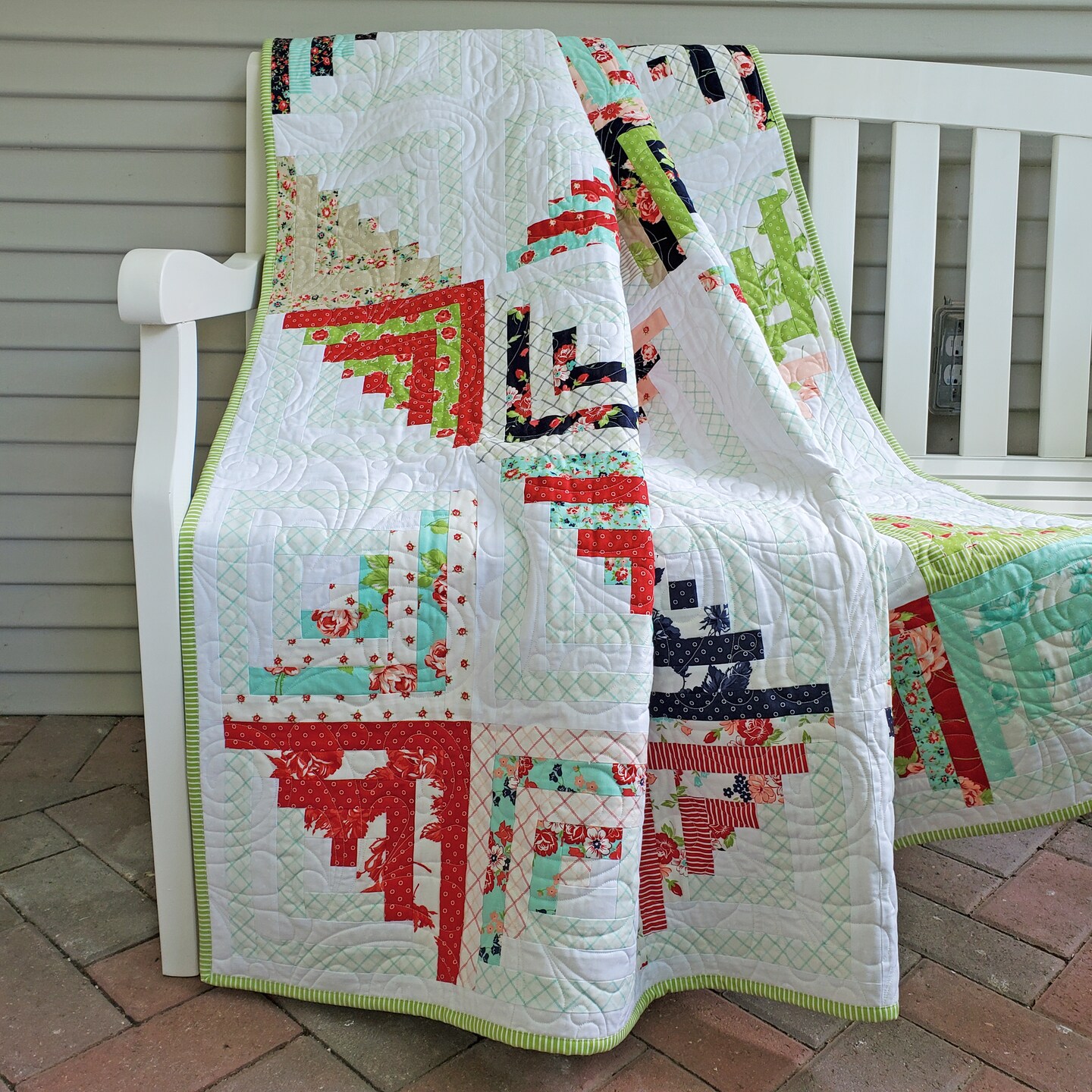 Handmade Modern Log Cabin Patchwork Quilt | MakerPlace by