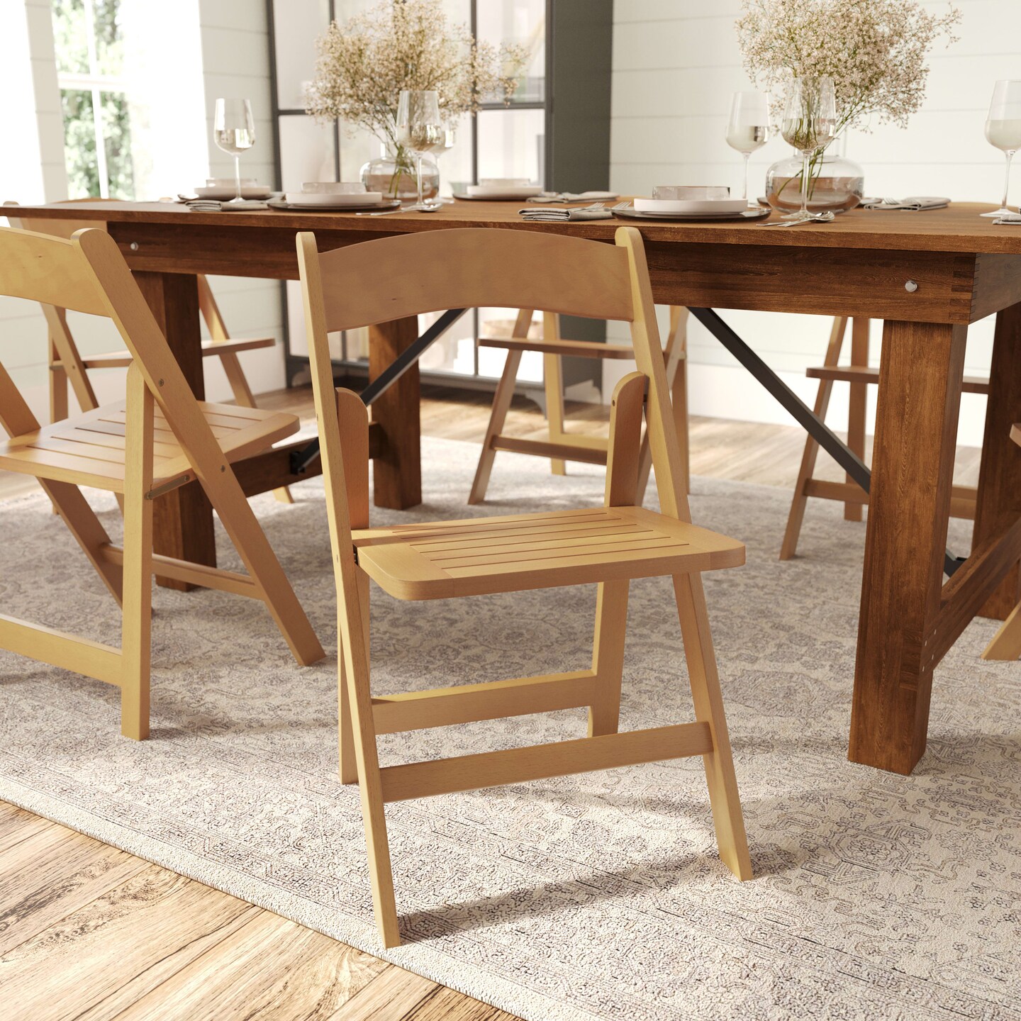 Merrick Lane Nathan Set of 2 Solid Wood Dining Chairs with Foldable Design and Elegant Finish