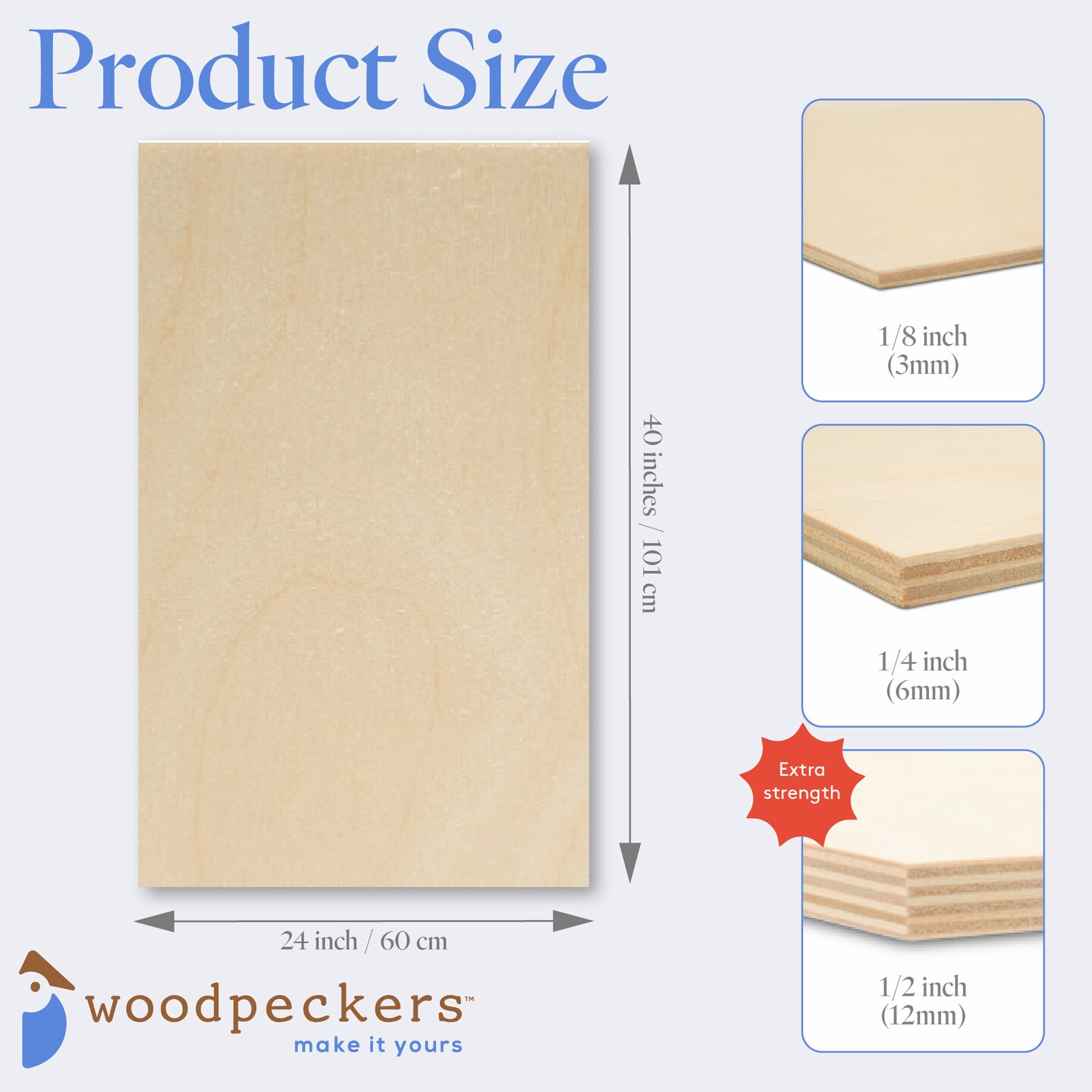 Baltic Birch Plywood, 24 x 40 Inch, B/BB Grade Sheets, 1/2, 1/4 or 1/8 Inch Thick| Woodpeckers