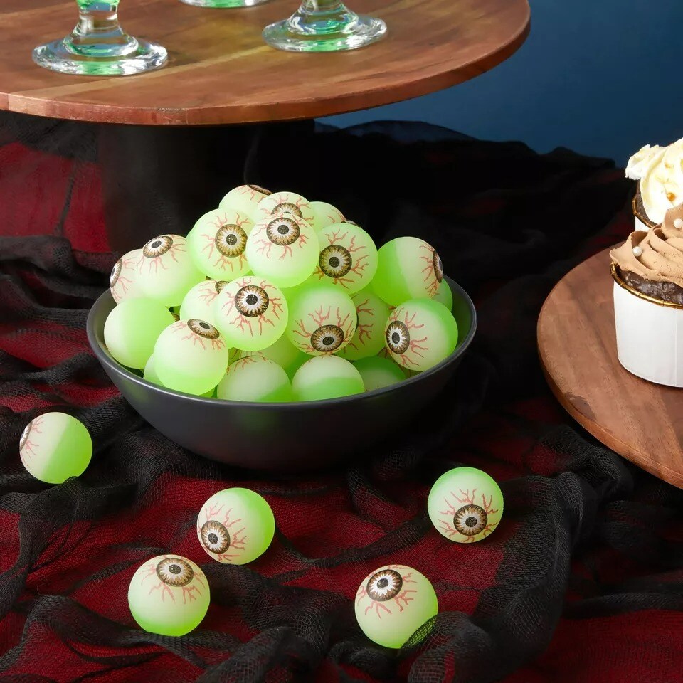 CHmiss 24 Stück Halloween Hüpfbälle - Leuchtende Gummibälle Mit Gruselmotiven | Für Süßes Oder Saures