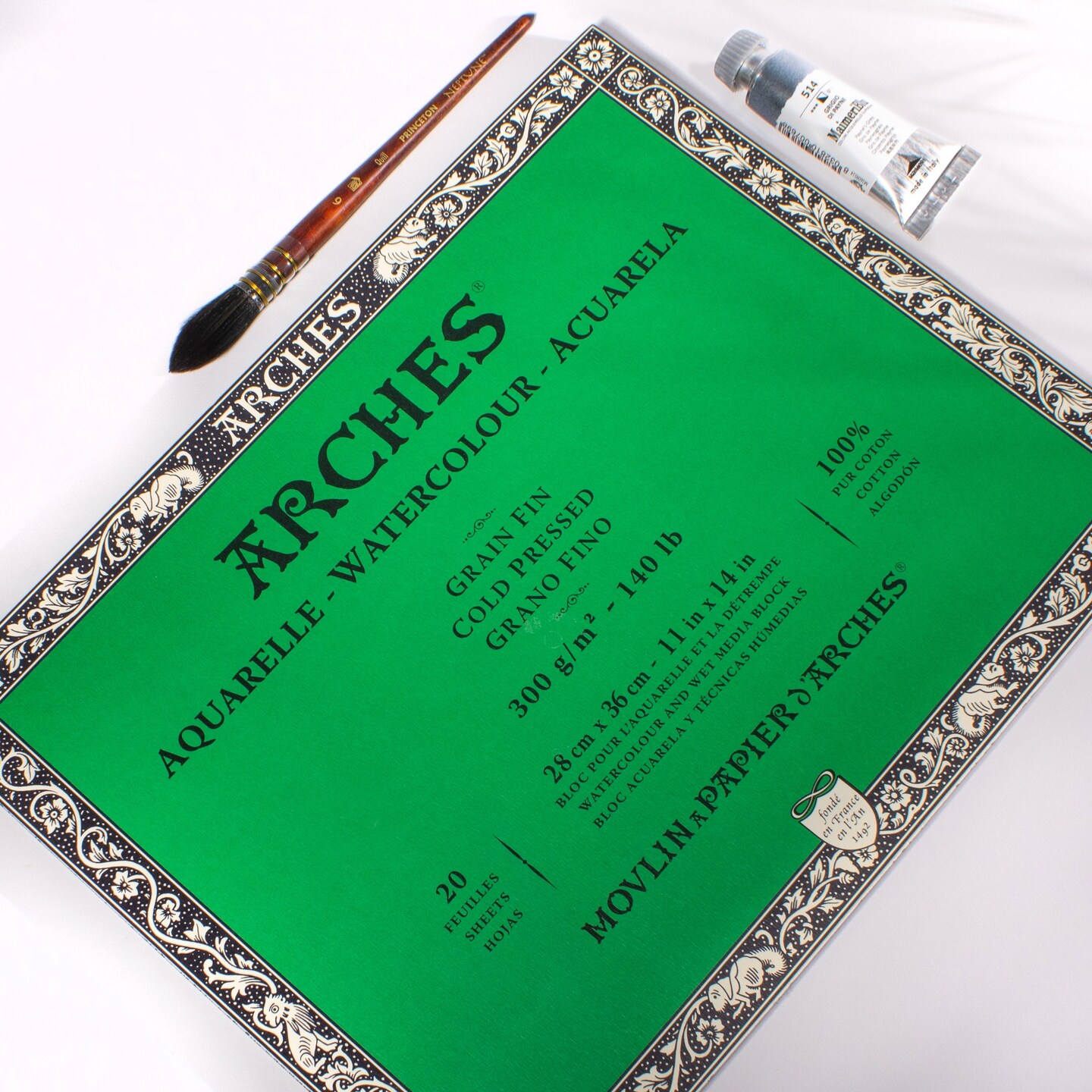 Arches Aquarelle Cold Pressed Watercolor Block 11"X14"- 140lb, 20 Sheets