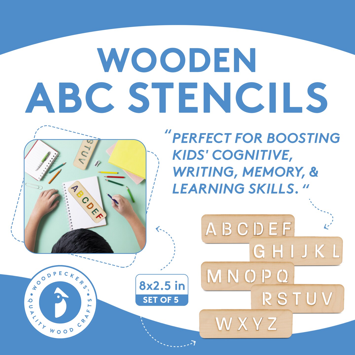 Eco-friendly Letter Stencils for Painting & DIY Crafts, 1” Alphabet |Woodpeckers