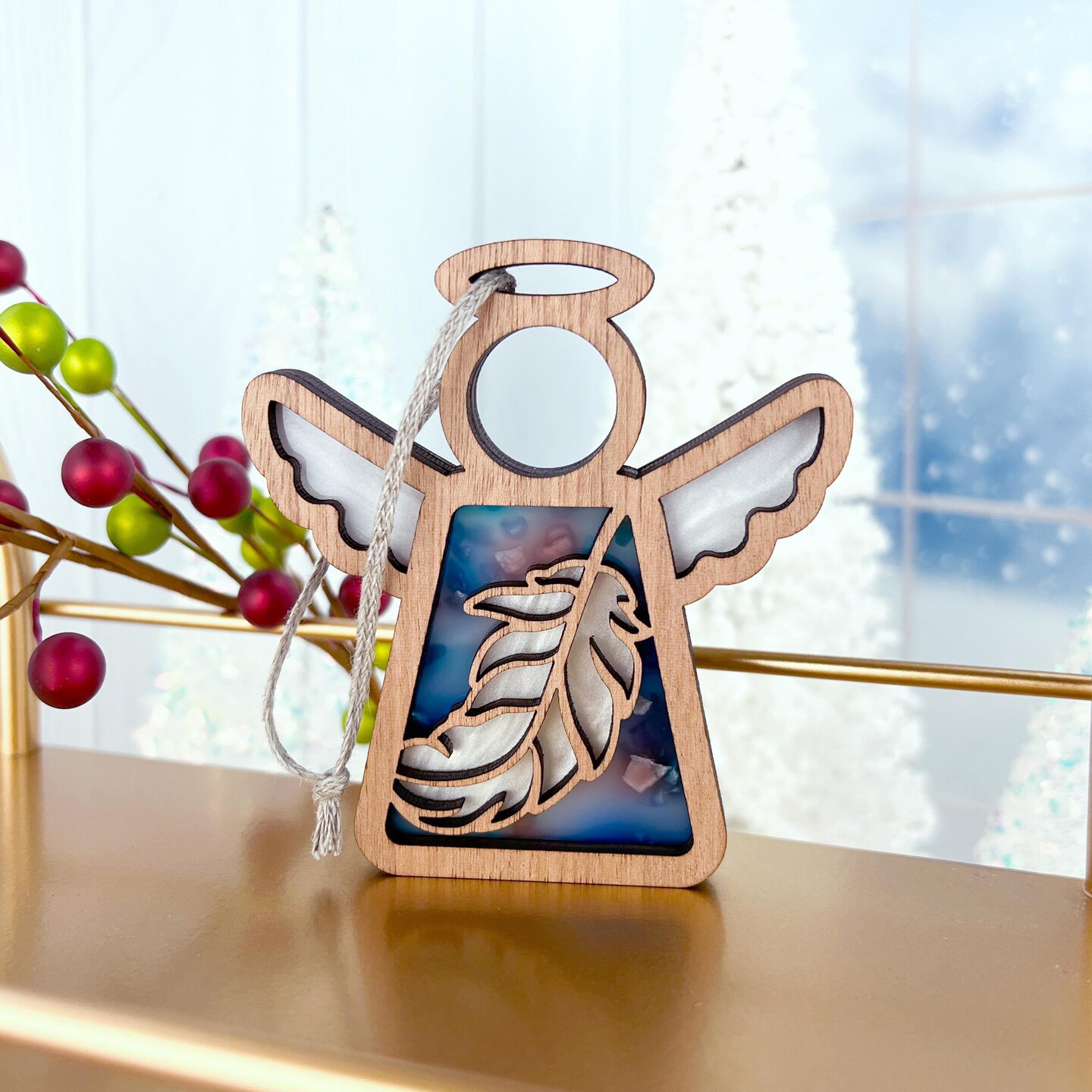 3.5" (H) Feather Ornament - Handcrafted in Texas - Mother's Angels® Christmas Angel Wings Figurine