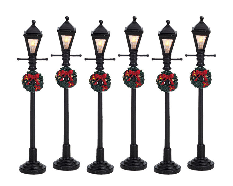 LEMAX Gas Lantern Street Lamp, set of 6, Battery Operated (4.5V) #64499