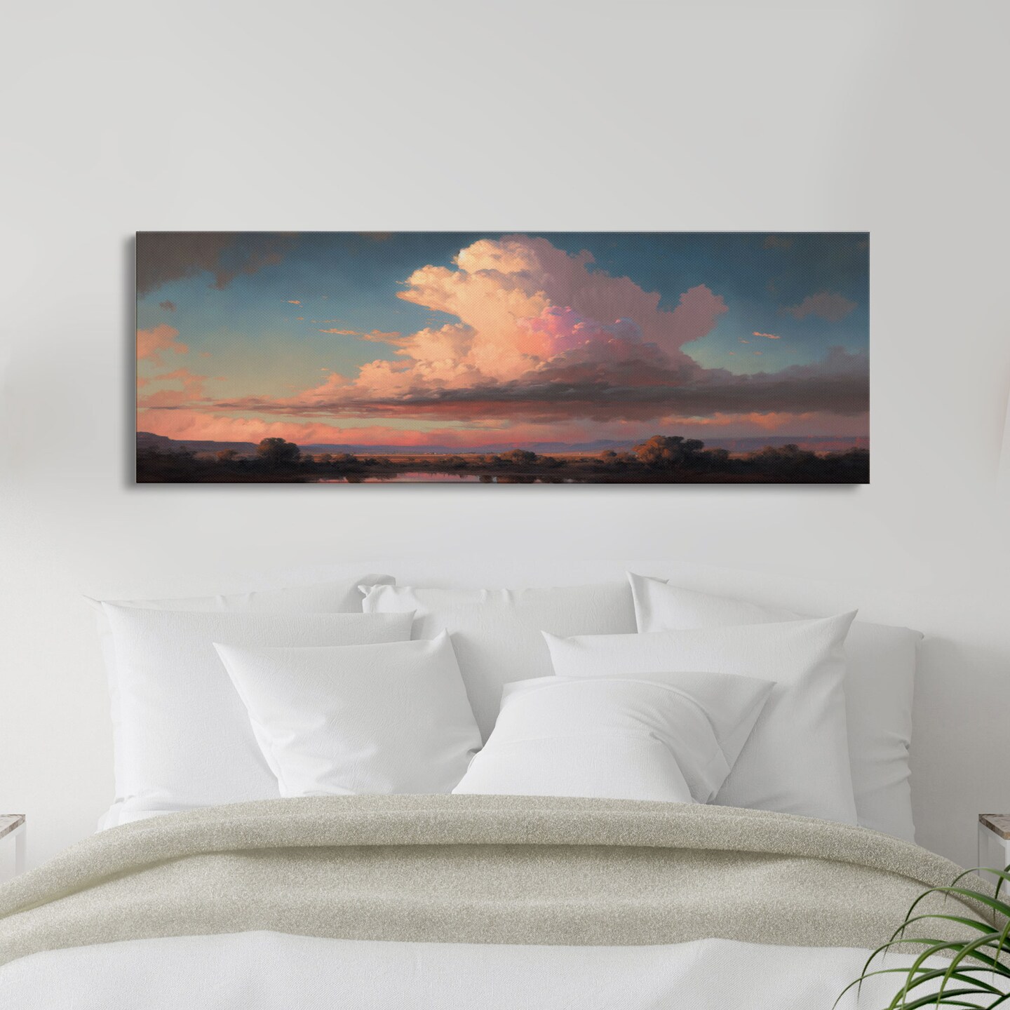 Panoramic Framed Canvas Texas Prairie Sunset Wall Art, Living Room, Bedroom Decor, Sunset Art, Watercolor Painting, Original Artwork 18-113 product 2