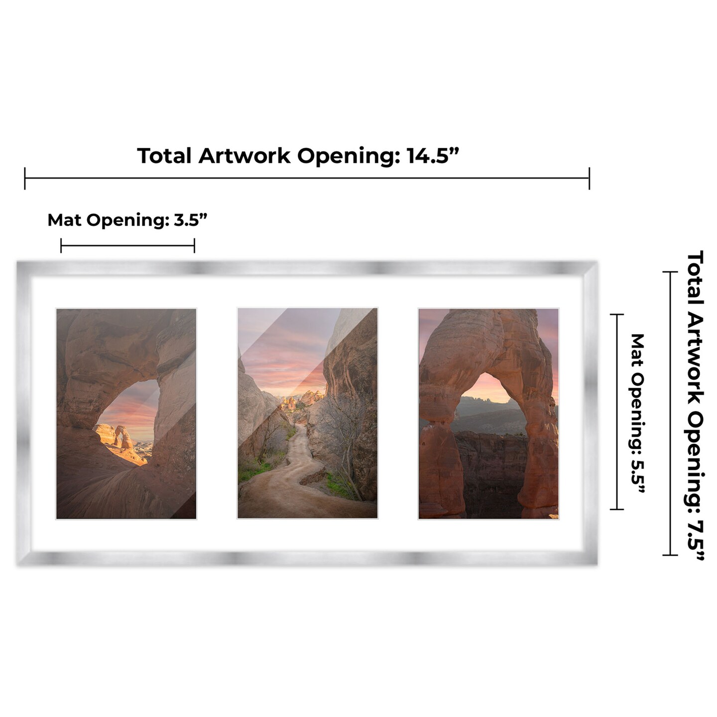 Stainless Steel Silver Wood Finish Collage Frame - White Mat, 20 Frame Sizes to Choose From, UV Acrylic, Wall Hanging Hardware, Vertical or Horizontal Display