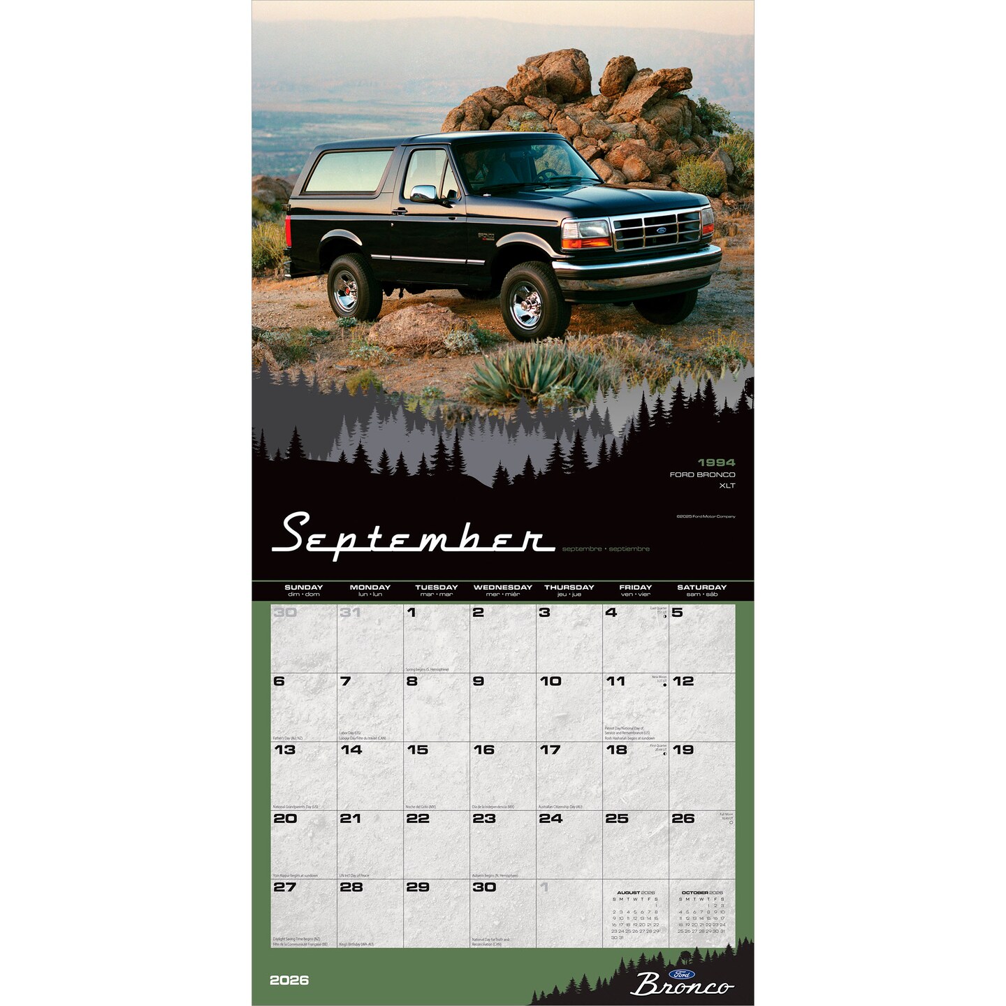 Ford Bronco OFFICIAL | 2026 12 x 24 Inch (Hanging) Monthly Square Wall Calendar | Plastic-Free