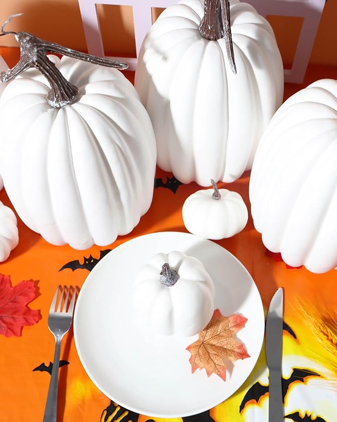 6&#x22; Large Pumpkins for Decorating - 4 PCS Big White Foam Decorative Artificial Pumpkins for Fall Decor, Paintable, Ideal for Halloween and Thanksgiving Table Decor.