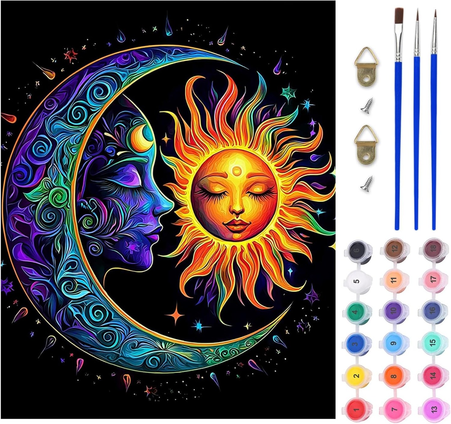 Moon & Sun Paint by Numbers Kit for Adults – Beginner-Friendly Acrylic DIY Painting Kit | 16×20 Inch Canvas (No Frame)