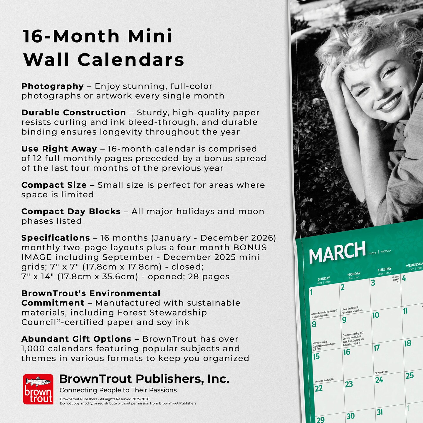 Marilyn Monroe OFFICIAL | 2026 7 x 14 Inch (Hanging) Monthly Mini Wall Calendar