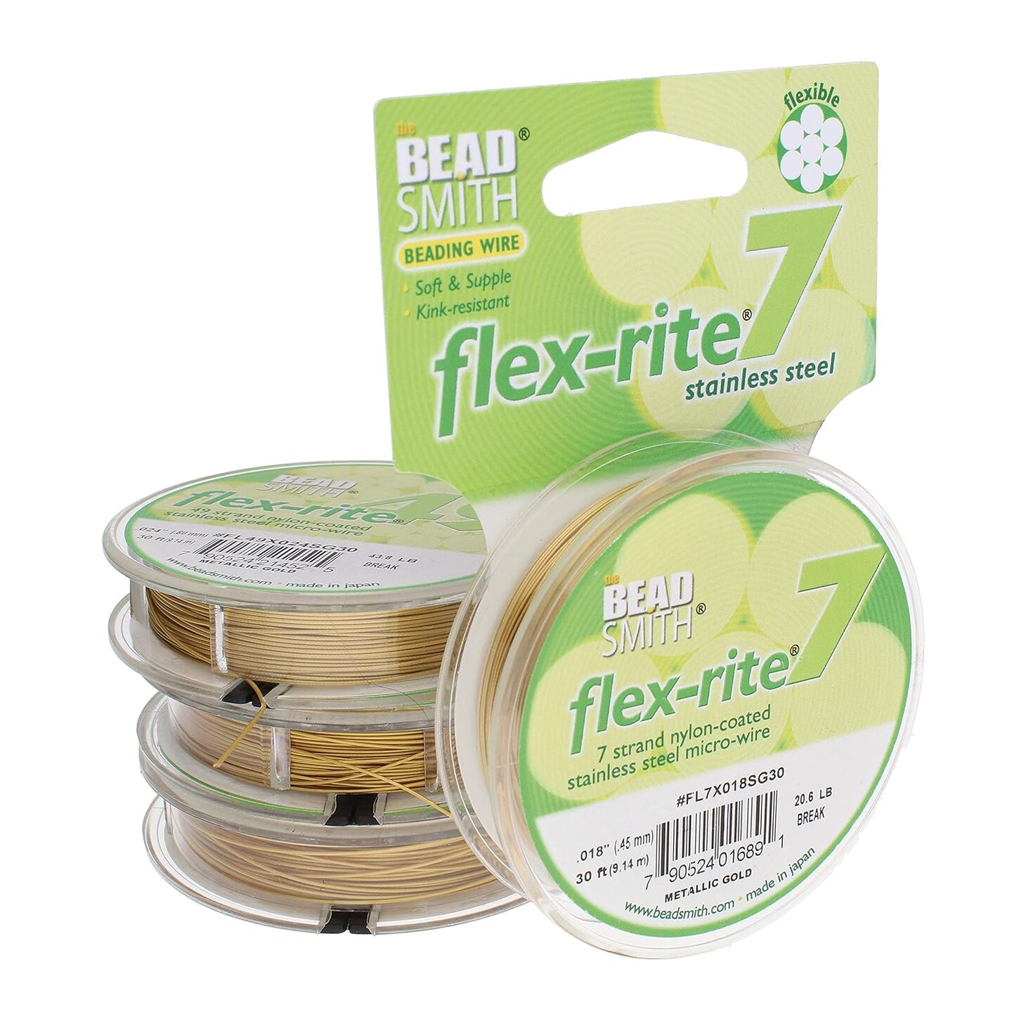 The Beadsmith Flex-Rite 7 Strand Nylon Coated, Stainless-Steel Beading Wire, Jewelry Making Supply (.018 Dia, Gold - 30 Ft)