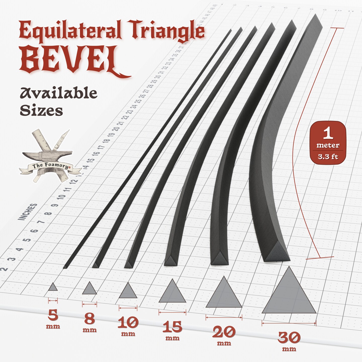 EVA Foam Dowel/Bevel - 1 to 3 Meter(s) Cosplay Craft Material - Multiple Shapes - Multiple Diameters 5-40mm