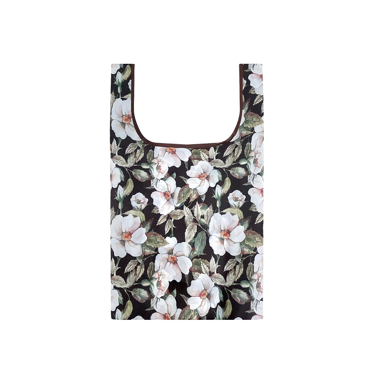 Wrapables Small JoliBag Nylon Reusable Grocery Bag, 2 Pack, White Flowers