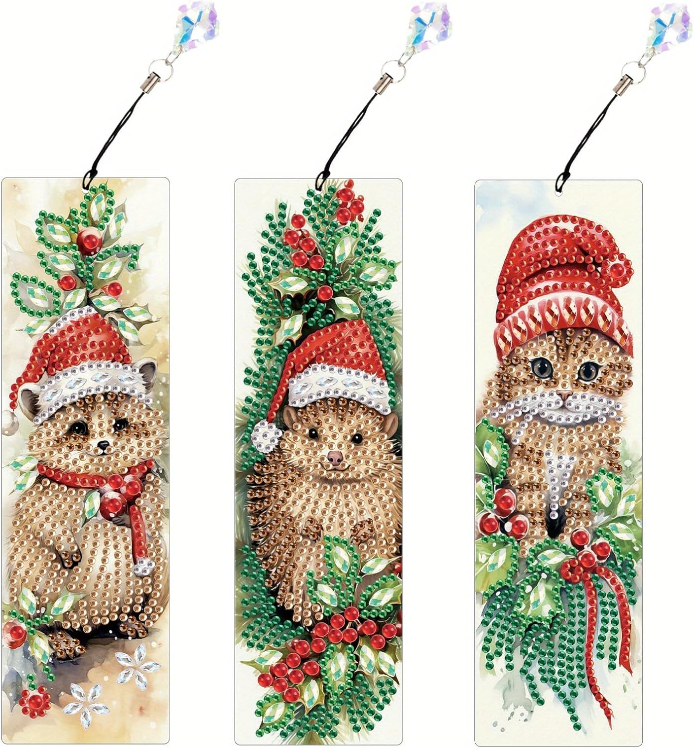 3-Piece Christmas Cat Diamond Art Bookmarks – DIY Handmade Diamond Painting for Book Lovers, Perfect Gift for Friends