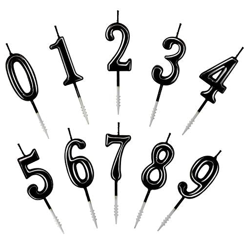 10 Pieces Black Numeral Birthday Candles - Numeric Candles for Cake Decoration, Includes Numbers 0-9, Ideal for Birthday Parties and Wedding Anniversary Celebrations