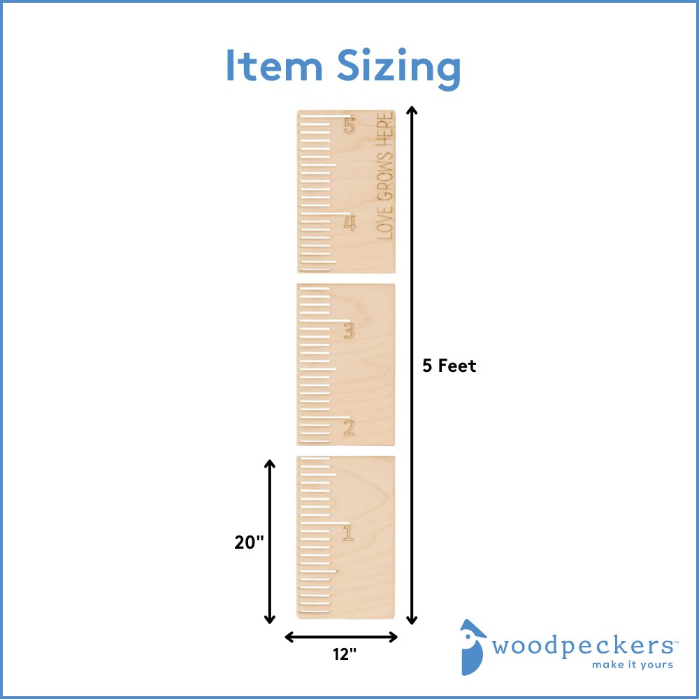 Wooden Growth Chart 5 ft, Height Wall Ruler for Kids Nursery Decor | Woodpeckers