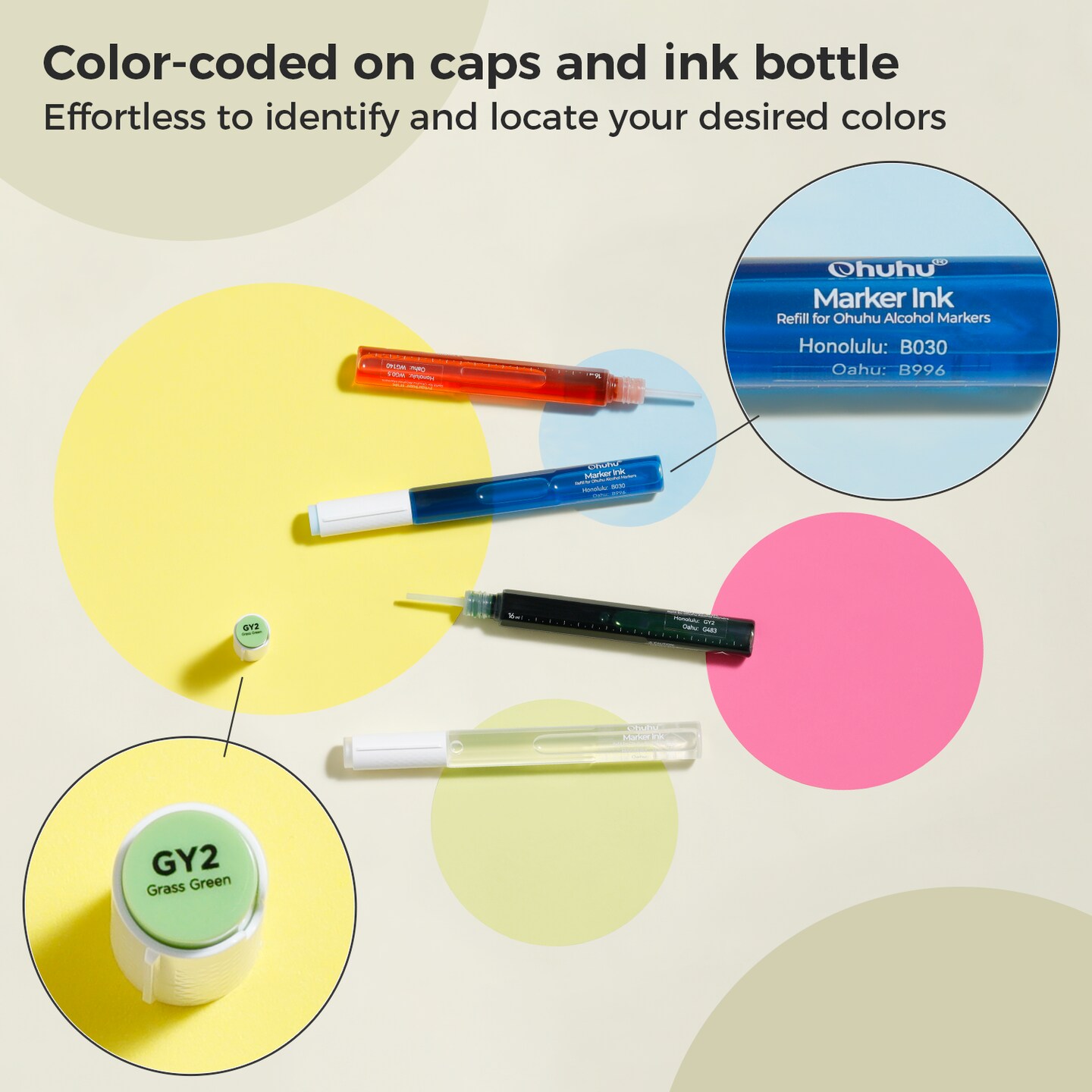 Ohuhu Ink - Y050 Summer Lemon - Refill Ink for Ohuhu Alcohol Markers - Honolulu, Honolulu B, Oahu, Kaala, and Molokai Series, 16ML