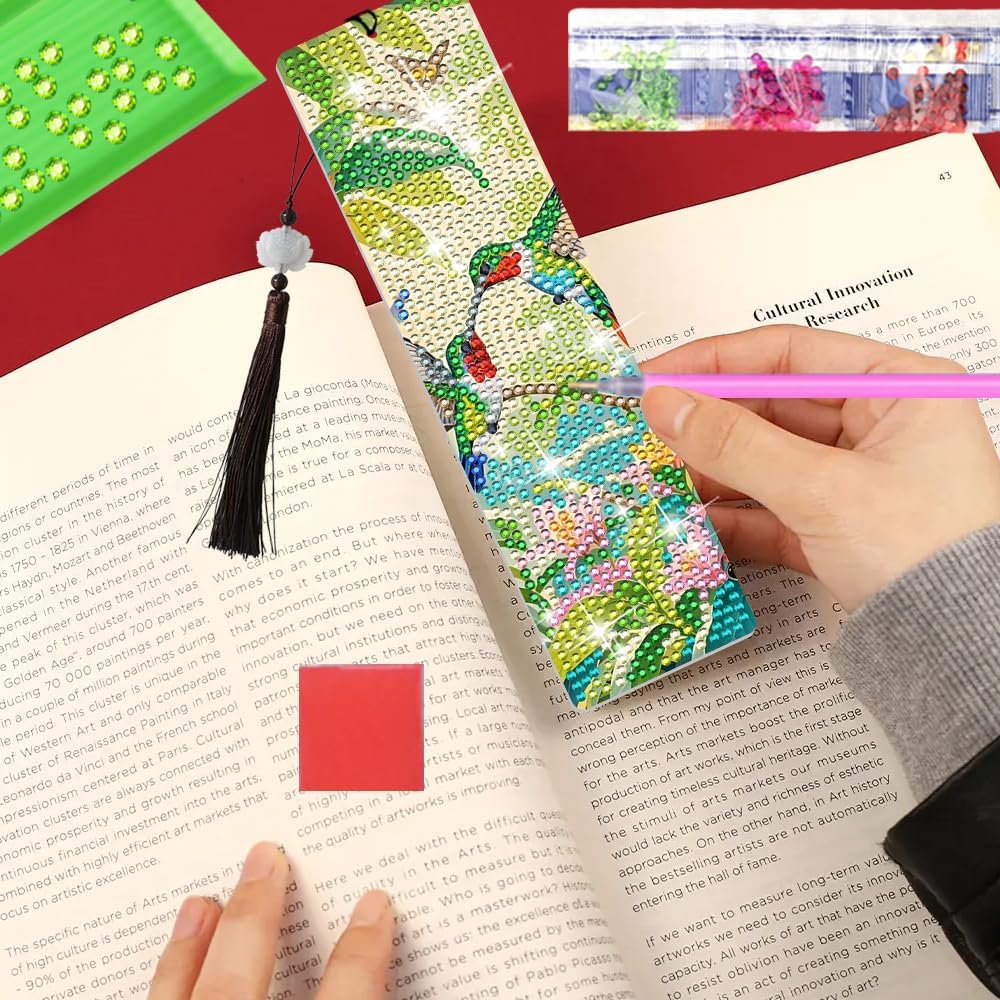 6PCS Diamond Art Bookmarks – Hummingbird DIY Acrylic Diamond Painting Kits for Adults, Book Lovers & Craft Enthusiasts