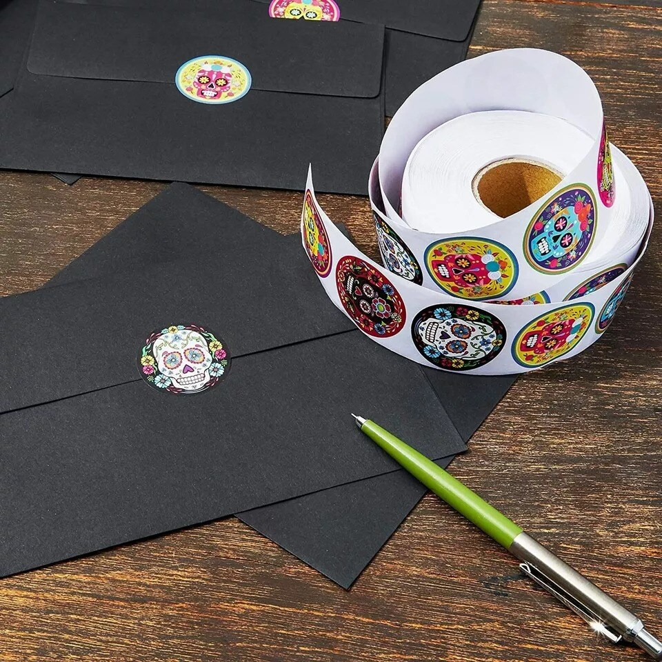 1000 Piece Day of the Dead Stickers, 1.5&#x22; Dia De Los Muertos Halloween Stickers