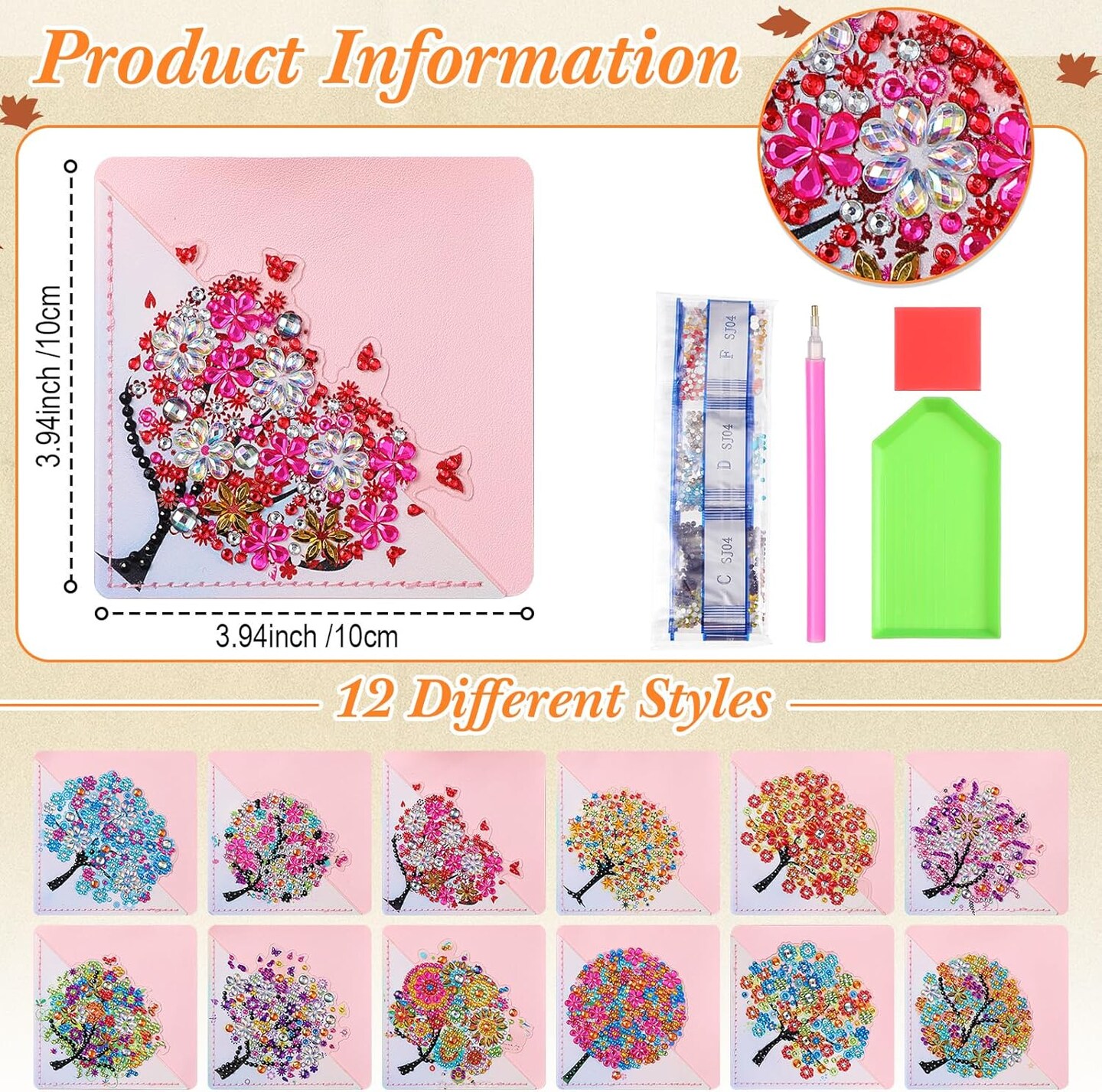 12 Pcs 5D Diamond Painting Corner Bookmark Kits(Tree Style)