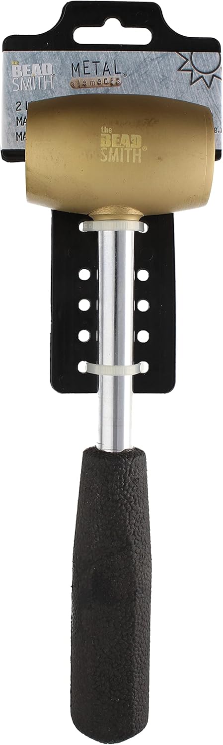 The Beadsmith Brass Head Mallet - Metal Elements - 10 Inches long, 2LB head with a 38mm Face - Brass & Sheet Metal Hammer for Dapping, Chasing & Light Stamping