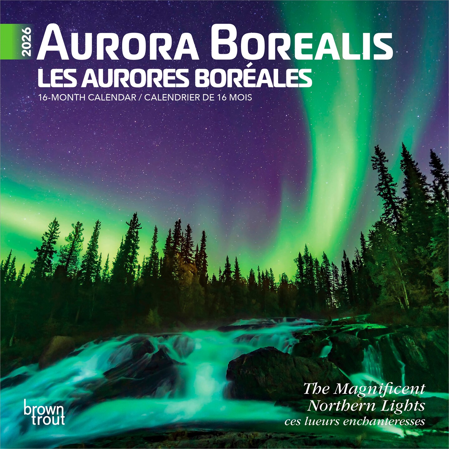 Aurora Borealis | 2026 7 x 14 Inch (Hanging) Monthly Mini Wall Calendar | English/French Bilingual