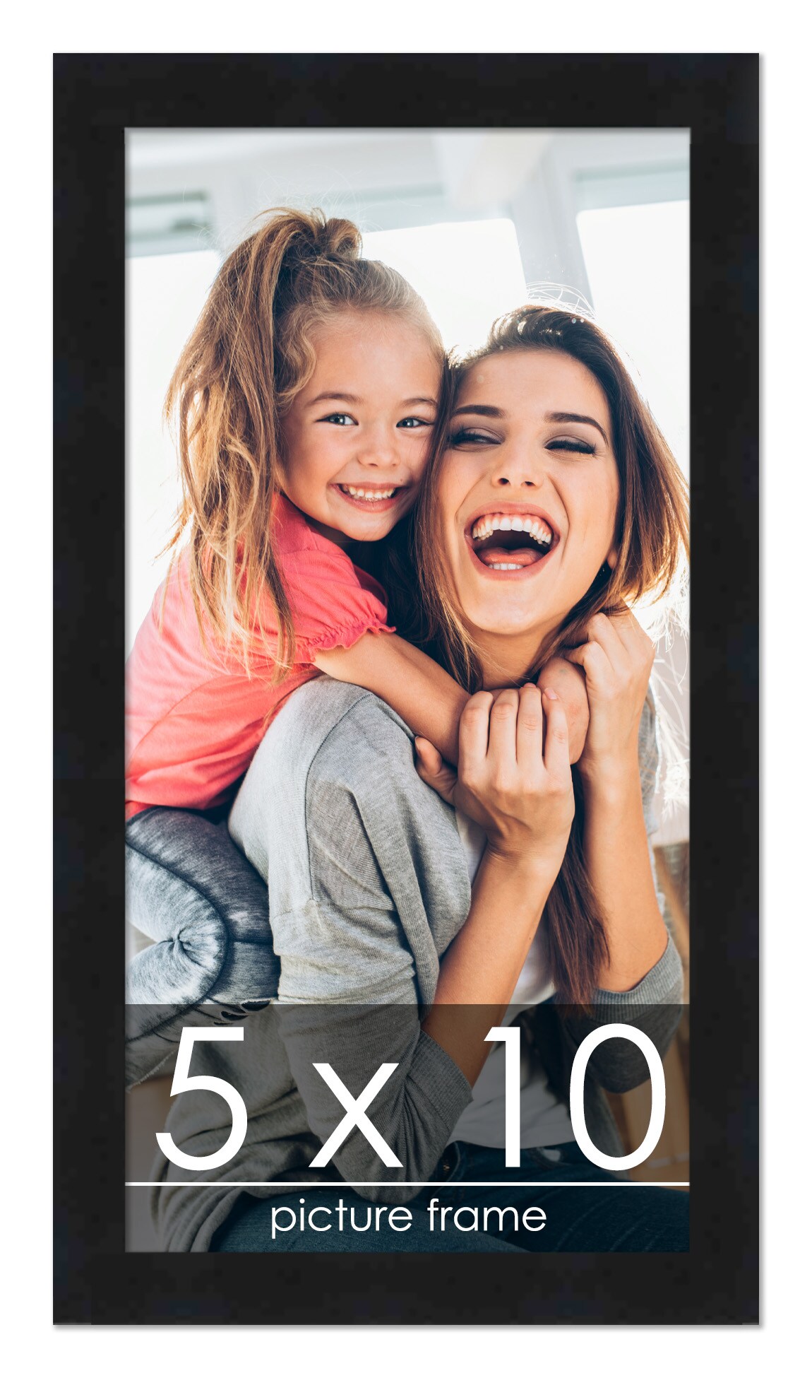 5x10 Black Wood Picture Frame - UV Acrylic, Foam Board Backing, Hanging Hardware