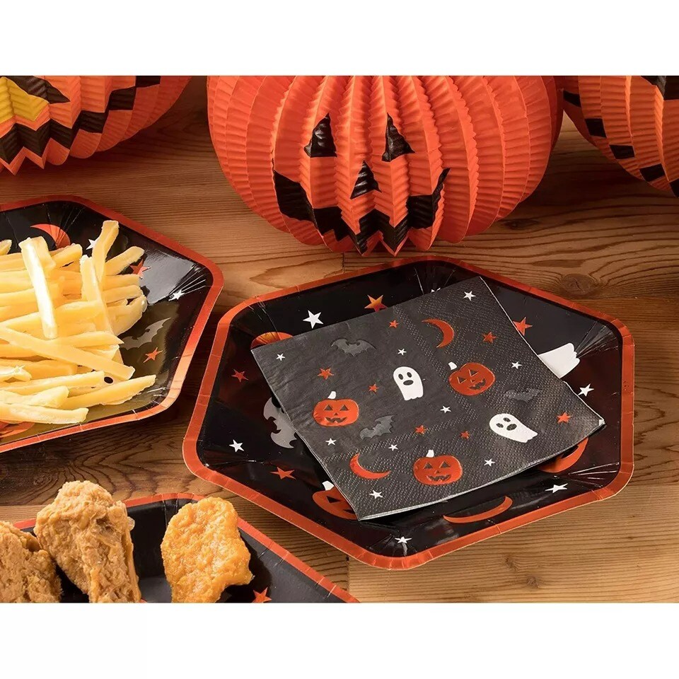 50 Pack Halloween Paper Napkins, Pumpkin Ghost Bat Cocktail Party Supplies 5x5&#x201D;