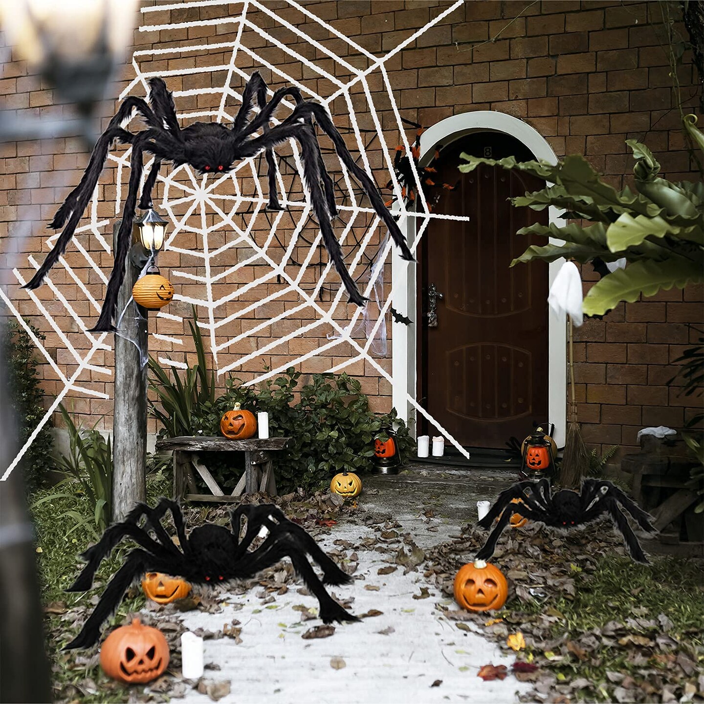 3 Pieces Halloween Hairy Spider Set,Realistic Giant Scary Spider Props Decoration with Spider Web for Indoor and Outdoor Decoration (50&#x201D;,35&#x201D;, 30&#x201D;)