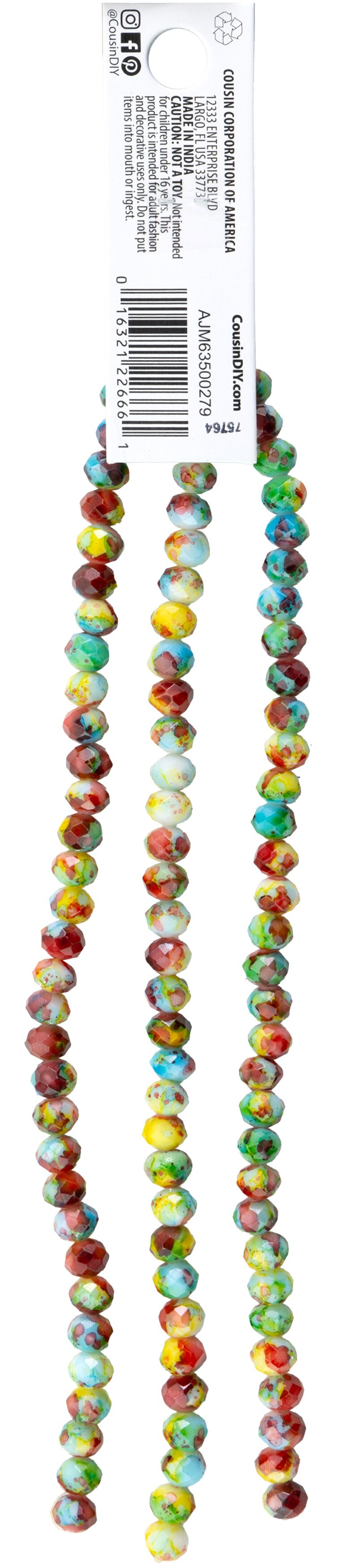 CousinDIY Glass Strand Rondelle Beads 24in-Primary Watercolor