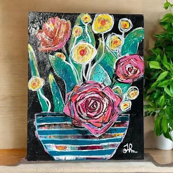 Flower outlet painting original painting abstract flower painting floral art original flower painting, 11 x 14